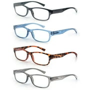 MODFANS Reading Glasses Men and Women 2.00 4 Pack Readers Spring Hinge BLack Gray Blue Tortoiseshell
